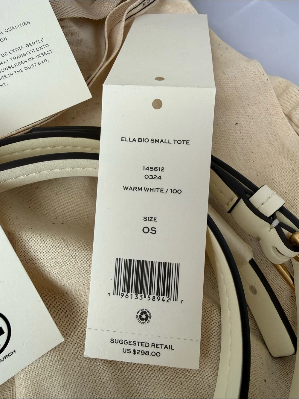 Tory Burch Ella Bio Small Tote | Warm White | Includes Tags & Dust Bag